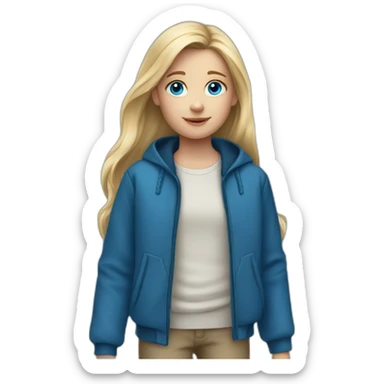 Girl 10 years old. Long blond hair. Blue jacket, big blue eyes. sticker