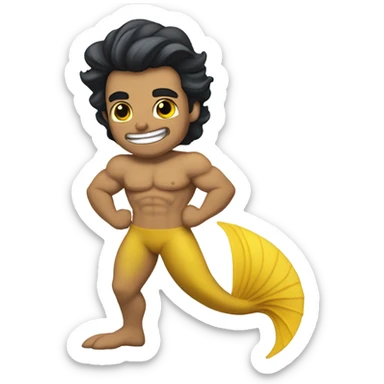 Tan muscular merman with yellow mermaid tail, dark hair and stubble  sticker