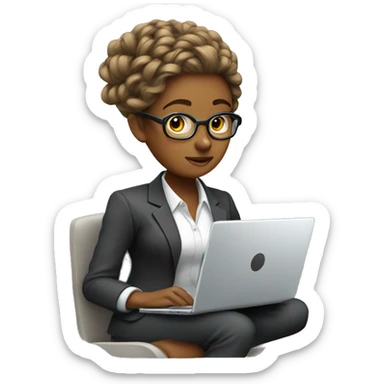 Woman with Laptop busy with coding for Office Work by thinking future me nice hair suit  sticker