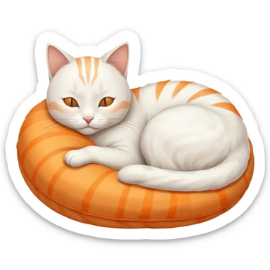A white cat, curled up and asleep. Its fur has very faint orange stripes on the back and tail. sticker