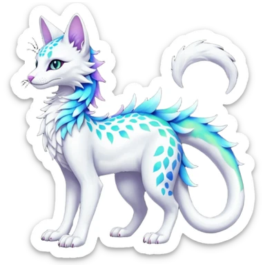 Kawaii iridescent beautiful pretty elegant divine edgy fantasy feline-vernid-sergal-fursona-animal-creature with a tufted tail and accessories, full body with intricate markings  sticker