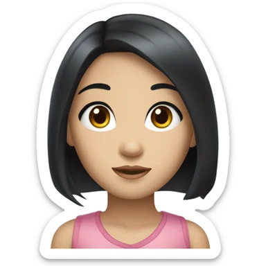 Pretty Asian girl with long black hair, long lashes, cute dolly eye  sticker