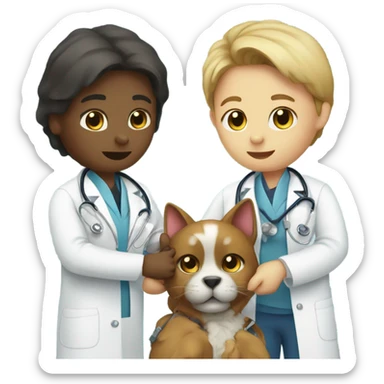 doctor cat treating a dog patient sticker