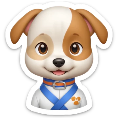 cute dog doing karate portrait, head and shoulders only, wearing white gi uniform, colored belt visible, confident smile, 3D cartoon, mobile game icon style, clean background, no text, no watermark
 sticker