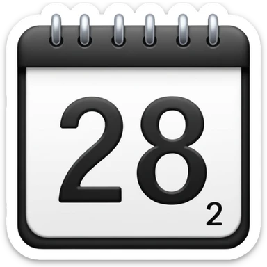 calendar with number 28, bold black numbers sticker