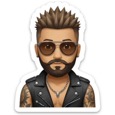 biker gang with sunglass and rugged guy bearded spicks hairin tatoots sticker