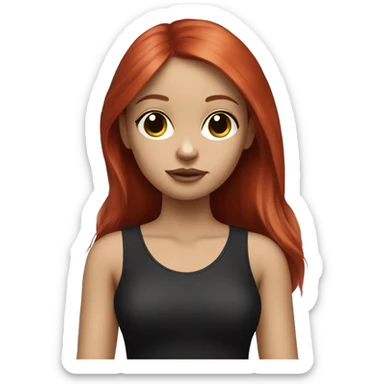girl red hair, dark eyes, holding black white chihuahua sticker