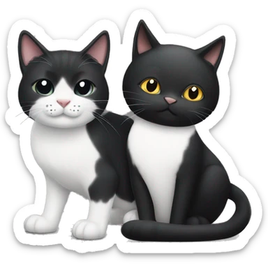 A large black cat sitting next to a slightly smaller black and white cat sticker