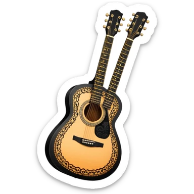 acoustic sunrise color guitar with black lacy-details and engraved small black music notes sticker