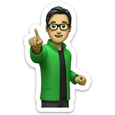 matrix person dressed in green with black glasses pointing to the front with index finger sticker