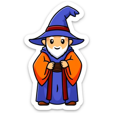 Magical wizard wearing hat and robe with Armenian flag colors (red, blue, and orange stripes) sticker