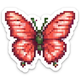 red butterfly pixel art style sticker