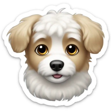 Slightly fluffy dog Small dog’s face with white muzzle, black fur around eyes and connects to floppy short ears, black nose, and a curious, sweet expression. sticker