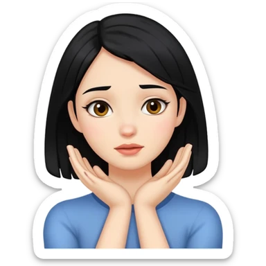 girl with black hair grabbing her neck herself with her hands  sticker