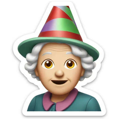 Old lady with birthday hat and red hair sticker