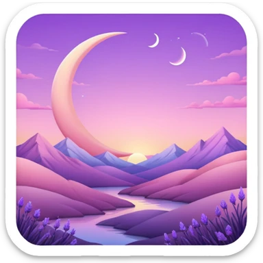 Shiny pastel rose-pink-lavender-violent-gradient crescent moon sunset aesthetic realistic real life scenery landscape sticker