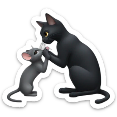 a black cat kisses a gray mouse sticker