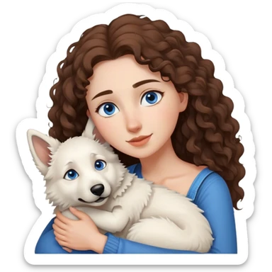White Shepherd, Young Curly Long brown hair woman with Blue eyes umarmen  sticker