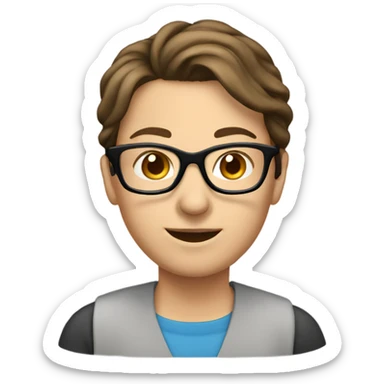 Teacher with Brown hair tied back, glasses, small nose sticker