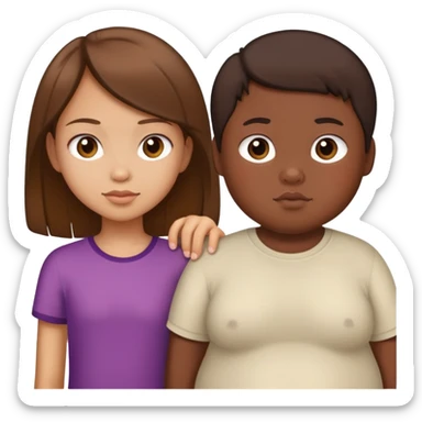 beautiful skinny tan girl with brown hair next to extremely fat asian kid sticker