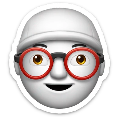 head of a guy wearing round glasses with a red cap that says "LAMPE DSM" on it in white writing sticker