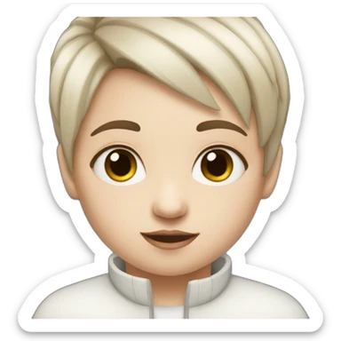 A white-skinned child with a raven haircut sticker