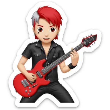 a kpop idol plying a heavy metal guitar with white background sticker