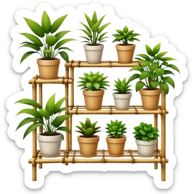 Large multi-tier plant rack constructed from thin bamboo poles  sticker