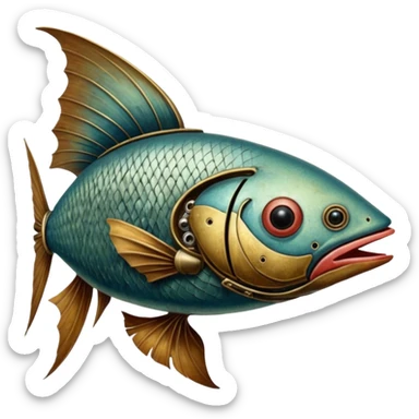 cinematic steam-punk -  hieronymus bosch phantasmagoric mutated creatures - hybrids of human, birds and fish sticker