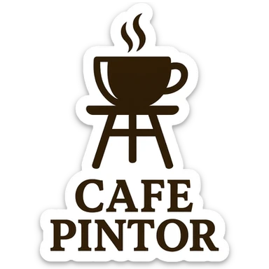 logo for 'CAFE PINTOR' combining a coffee cup and an artist's easel, stylish and welcoming sticker
