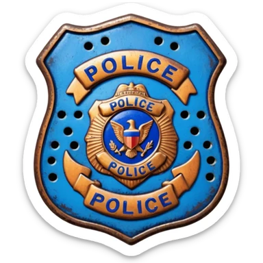 synthwave - aesthetic brilliant divine lighting, oil paint - vintage police badge rusty and perforated sticker