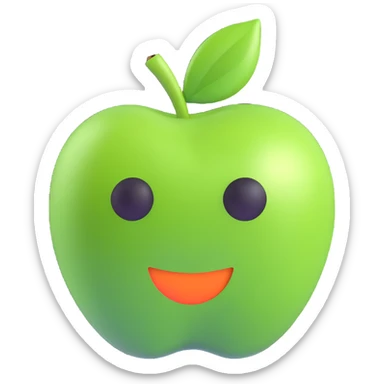 fresh and bright green apple icon, 3D emoji style sticker