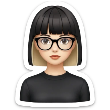 faça uma menina com cabelos lisos curto e franjinha com um oculos preto e roupas coquette sticker