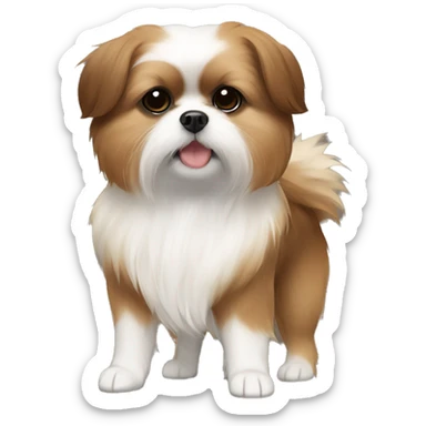 Pomeranian shih tzu mix with brown, white, and black coat sticker