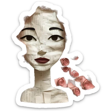  lady face made of 420 origami newspaper roses hemp leaves lantern fairy lights burning paper flowers and hemp leaves in hair  sticker