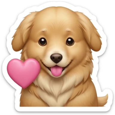 A dog holding a heart (modeled after a Golden Retriever) sticker