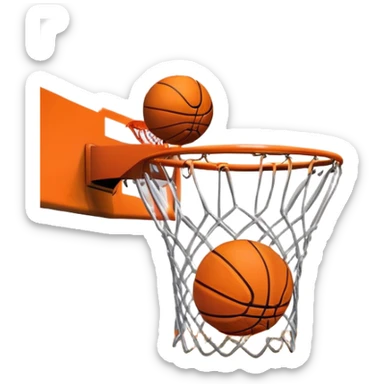 A close-up shot of a basketball entering the hoop, with the ball swishing through and inside  the basket. The background features a blurred basketball court, emphasizing the perfect shot and the excitement of the game. sticker