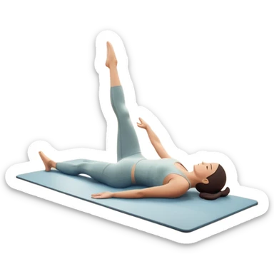 A person performing a Pilates exercise on a mat in a clean, modern studio. The focus is on core strength and flexibility, with a neutral, calming color palette. Simple equipment like a reformer machine and a soft, tranquil background enhance the feeling of controlled movement and focus. sticker