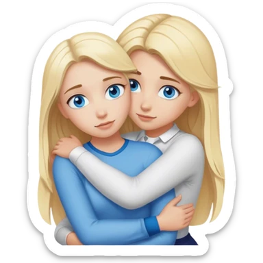 Cinematic realistic blonde with blue eyes hugs another blonde girl from behind sticker