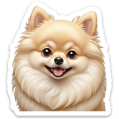 Cinematic Comical Cream Pomeranian Portrait Emoji, Head tilted dramatically with an exaggeratedly shocked or amused expression, featuring a glossy, fluffy cream Fur with a radiant sheen, wide, expressive dark eyes filled with playful disbelief, Simplified yet hilariously expressive features, highly detailed, glowing with a slightly sassy glow, high shine, dramatic yet playful, stylized with an air of cheeky mischief, bright and endearing, soft glowing outline, capturing the essence of a spirited and over-the-top companion, so meme-worthy it feels like it could side-eye its way into internet fame instantly! sticker