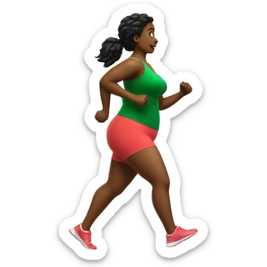 running bigger woman a green sportbra on a treadmill from the side, with treadmill sticker