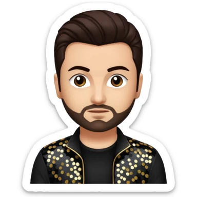 Chris Kirkpatrick from 'N Sync with dark brown hair, black sequin outfit, light skin sticker