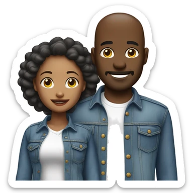 denim duo in white shirts for African American man  bold head and wife add 3 kids boy 10 years and girl 6 years and boy 1.5 years  sticker