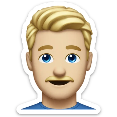 man with mustache, white man, blue eyes, blonde hair with shaved sides, throwing desk sticker