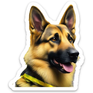 .Zombie_ Vaporwave black holographic oilslick zombie yellow German shepherd dog yellow caution tape graffiti stripes sticker