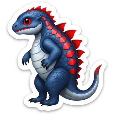 midnight blue-gray-black, with red markings, white belly, scaley Bastet-Liepard-Noibat-Gatomon-Garchomp-Digimon-Fakémon-Pokémon-creature (full body) sticker