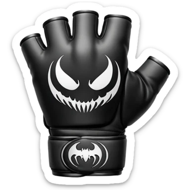 MMA Venom glove object icon, black fingerless fighting glove, glossy venom texture cartoon, mobile game icon style, centered, soft shadow, clean background. Black and white color scheme, venom symbiote style. sticker