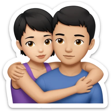 buff Asian Man black hair hugging girl with black pixie cut  sticker