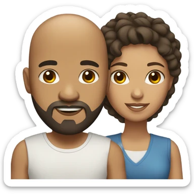 mixed race couple man with beard and bald head sticker