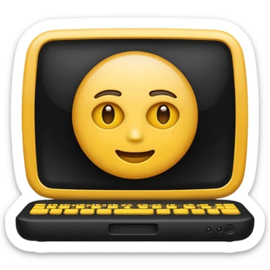 emoji de computadora en color negro y amarillo tipo mostaza sticker
